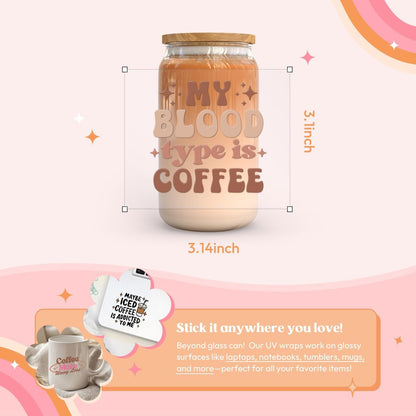 26 Sheets Coffee UV DTF Cup Wrap -Ice Coffee Theme DTF Cup Wraps for 16 Oz Glass Mugs, UV DTF Decals Waterproof Rub on Transfer Stickers DIY Mug Glasses Crafting