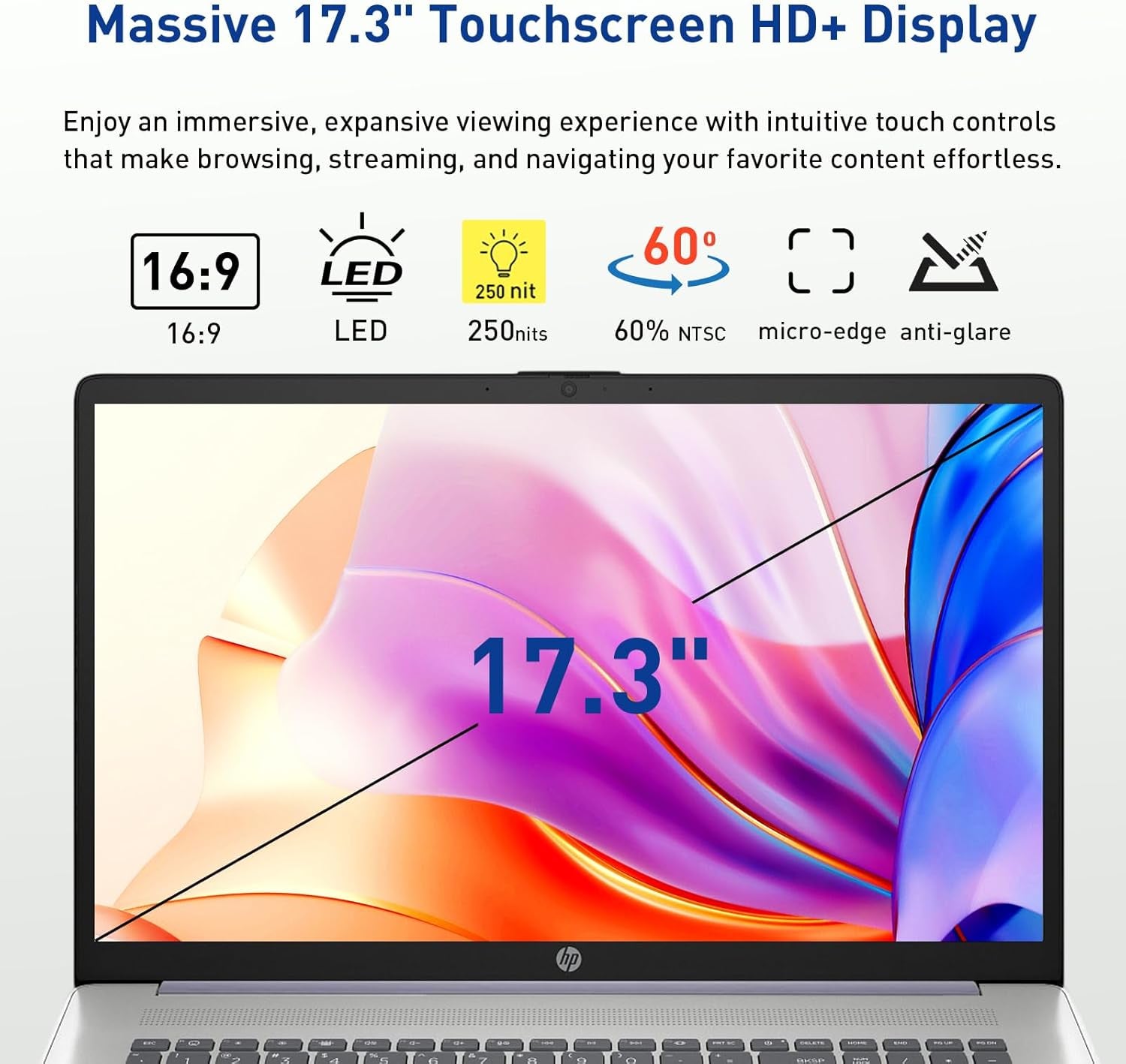 HP 17.3" Touchscreen Laptop W/Microsoft 365, 8GB RAM, 128GB SSD, Webcam W/Shutter, Fingerprint Reader, Backlit Keyboard, Microsoft Copilot Key, Intel Quad-Core CPU, Win11, Lavender