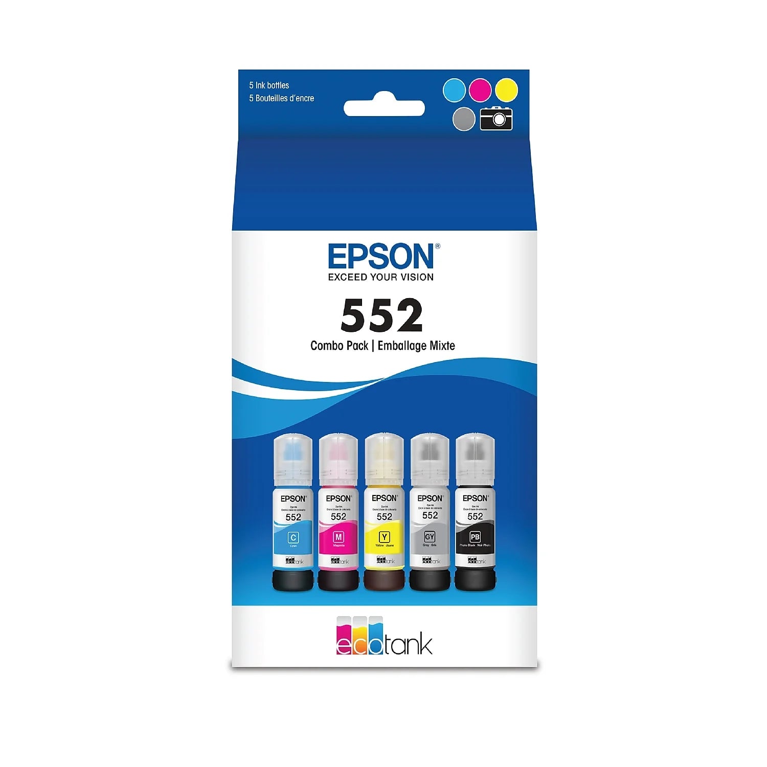 T552 Cyan/Yellow/Magenta/Photo Black/Gray High Yield Ink Cartridge 5/Pack (T552920-S)