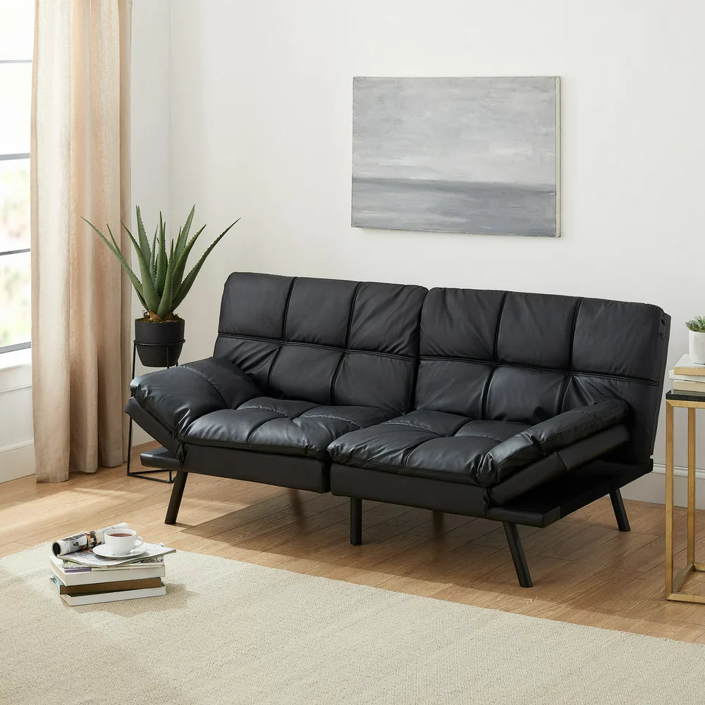 Memory Foam Futon, Black Faux Leather