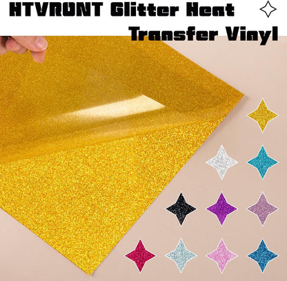 Glitter Heat Transfer Vinyl Bundle - 15 Pack 12" X 10" HTV Sheets Glitter HTV Vinyl for T-Shirts, Glitter Iron on Vinyl Compatible with Cricut Cutting Machine - Easy to Cut & Weed