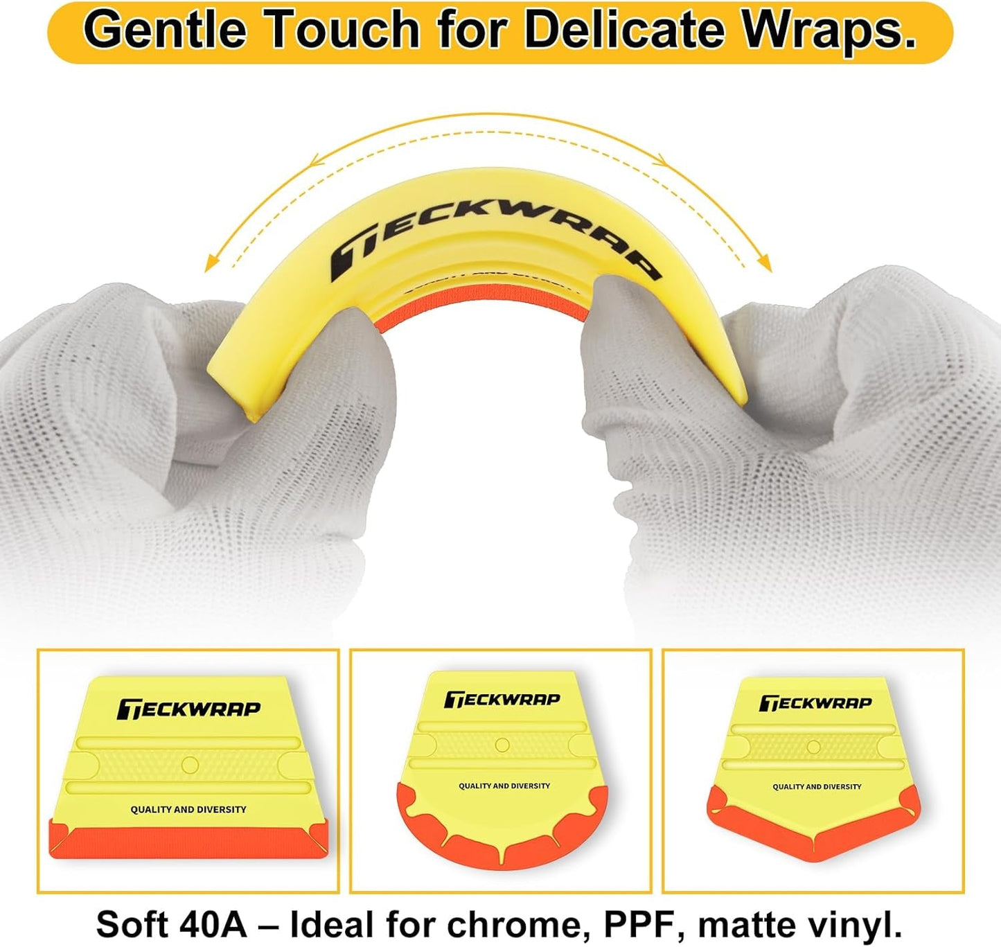 Felt Edge Squeegee for Vinyl Wrap, Car Wrap, PPF, Decal & Window Tint, Professional Scratch-Free Squeegee Tools, 4PCS 40A Soft Yellow