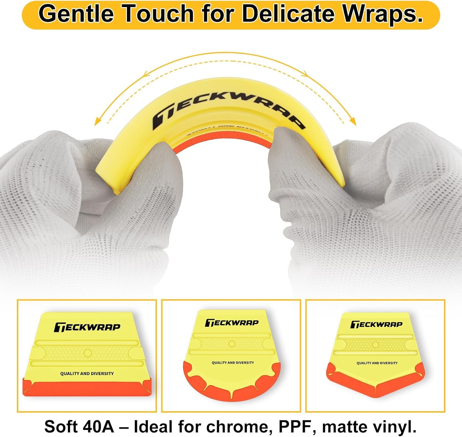 Felt Edge Squeegee for Vinyl Wrap, Car Wrap, PPF, Decal & Window Tint, Professional Scratch-Free Squeegee Tools, 4PCS 40A Soft Yellow