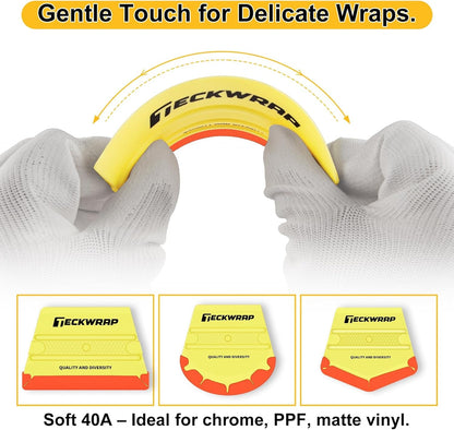 Felt Edge Squeegee for Vinyl Wrap, Car Wrap, PPF, Decal & Window Tint, Professional Scratch-Free Squeegee Tools, 4PCS 40A Soft Yellow