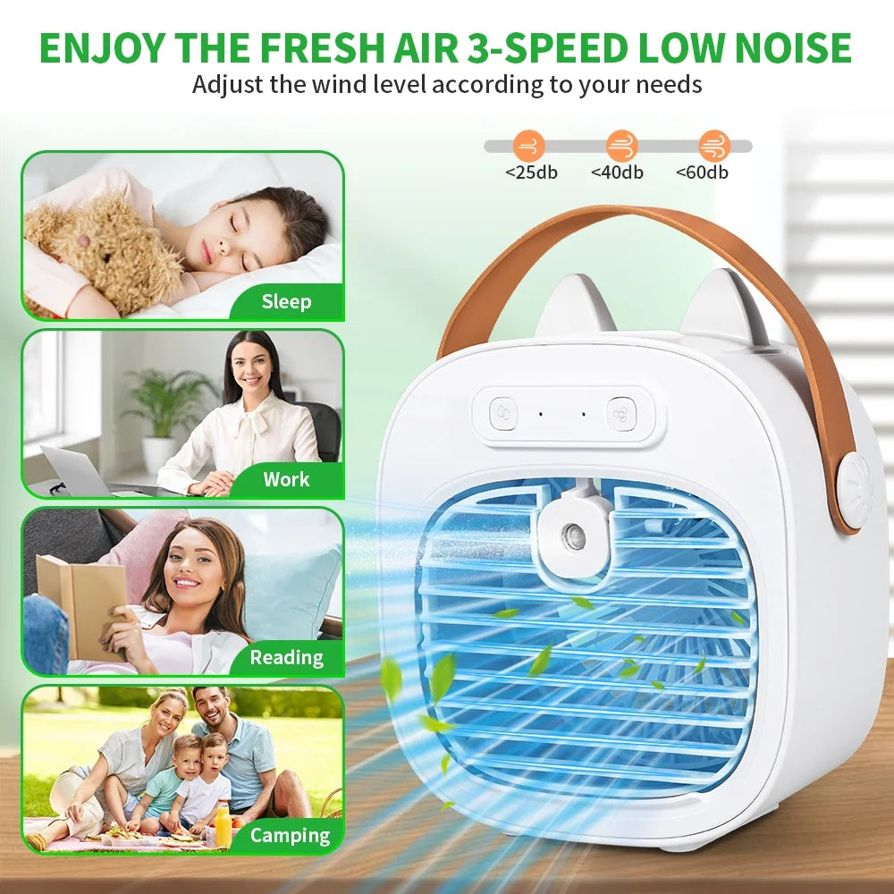 Portable Air Conditioners, Rechargeable Mini Air Conditioner Personal Air Cooler with 3 Speeds, Small Desk Air Conditioner for Bedroom, Office, Outdoor(White)