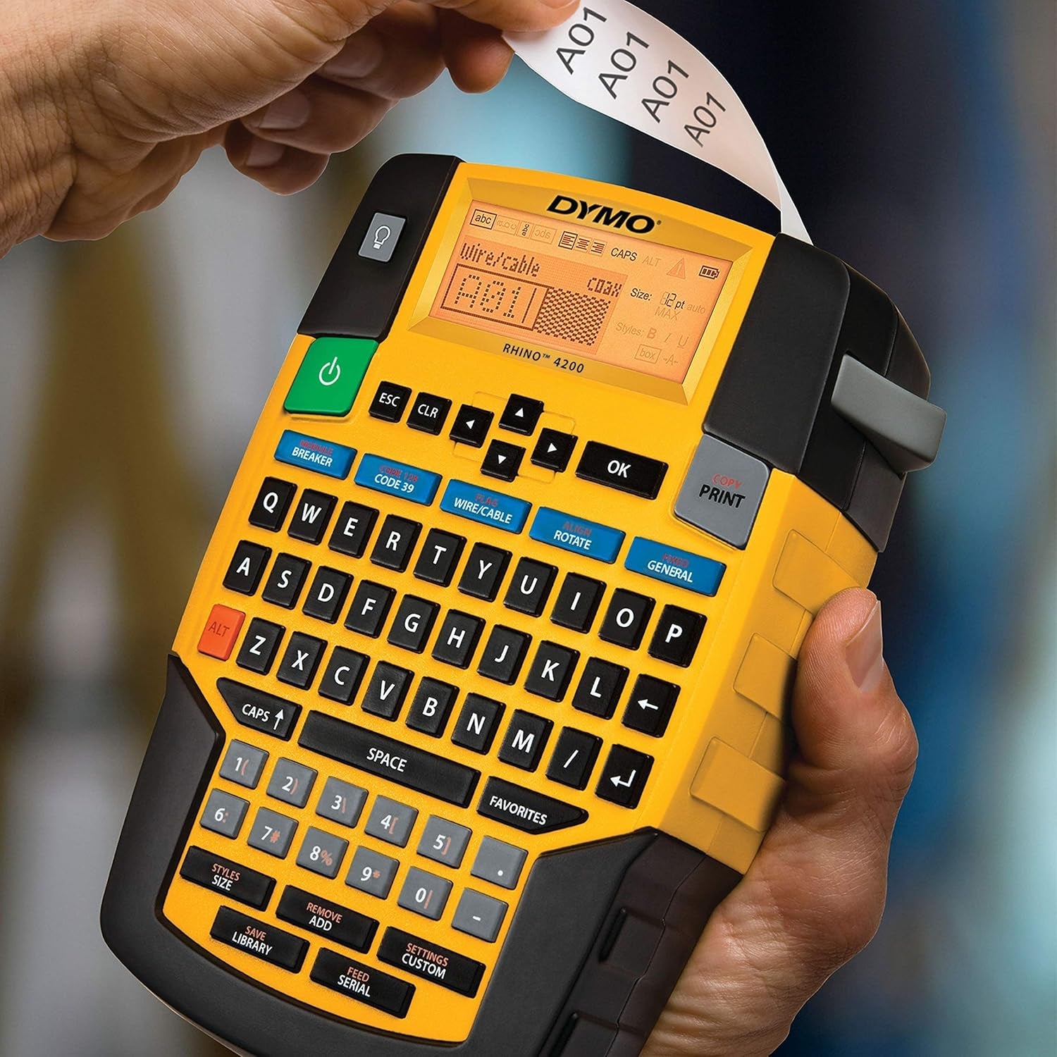 DYMO Industrial Label Maker | Rhino 4200 Label Maker Time-Saving Hot Keys Prints Fast Durable for Job Sites and Heavy-Duty Labeling Jobs