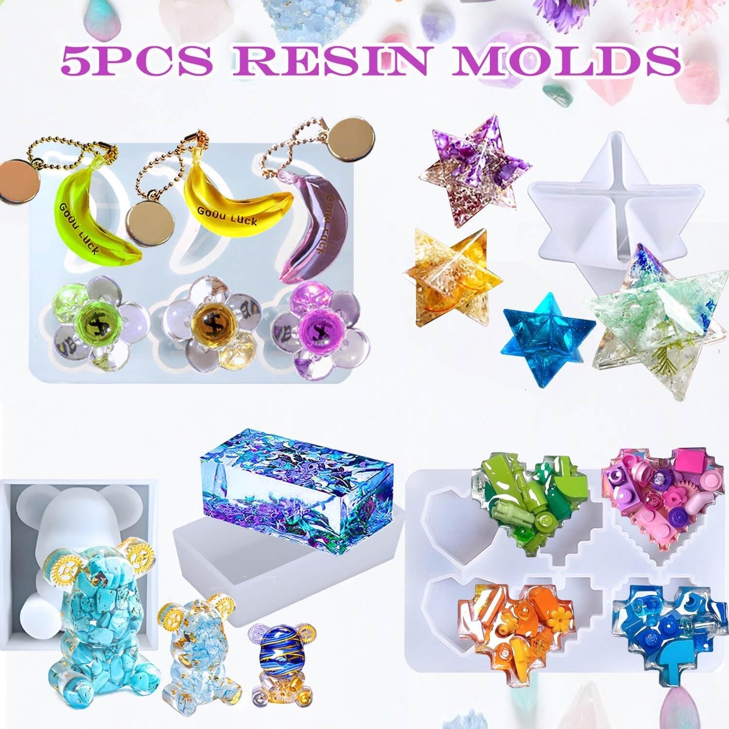 JILLSKY Epoxy Resin Kit 16Oz with Molds & Storage Box, Fast Cure Clear Casting Resin for Jewelry Making, Keychains, Coasters, and DIY Crafts with Pigments & Glitter