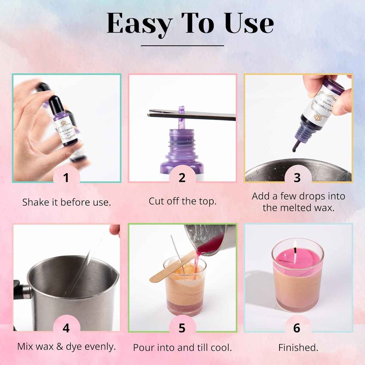 Candle Dye - 16 Vivid Colors Liquid Candle Wax Dye, High Concentrate Candle Dye for Soy Wax, Beeswax, Gel Wax, Palm Wax - 10Ml/ 0.35 Oz