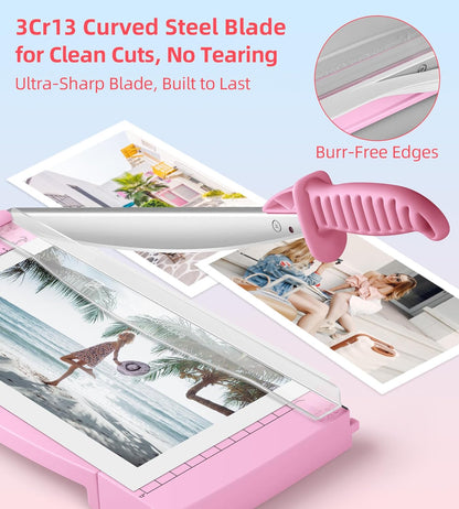 Firbon 12" Guillotine Paper Cutter with Hidden Ruler, Compact Paper Trimmer | 12-Sheet Capacity | Pink | Dual Scales | Paper, Cardstock & Photo Trimming | Scrapbooking Crafts | Office, Home & Studio Use