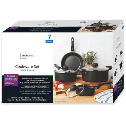 7 Piece Nonstick Cookware Set, Black