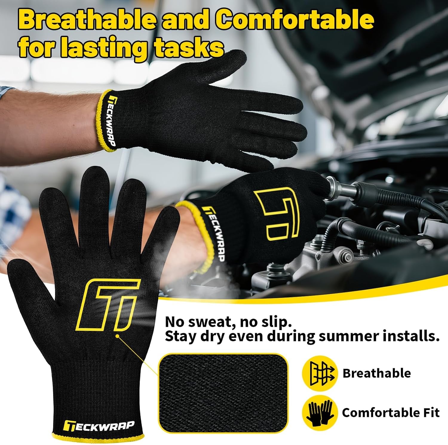 Vinyl Wrap Gloves 2 Pairs XL Black Cut Resistant Work Gloves for Car Wrapping Window Tinting Level 3 Protection Flexible Fit for Installers