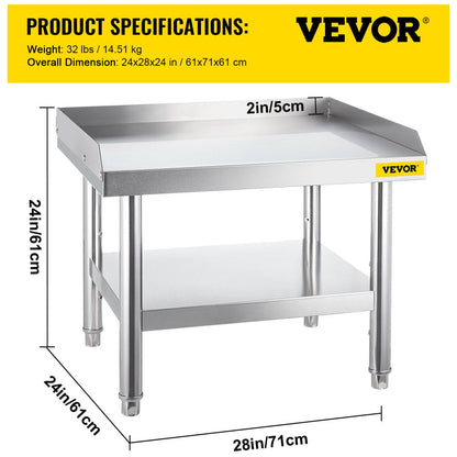 Stainless Steel Table, 24 X 28 Inch, Heavy Duty Prep & Work Metal Workbench with Adjustable Storage under Shelf and Table Feet, Commercial Equipment Stand for Hotel, Restaurant and Home Kitchen