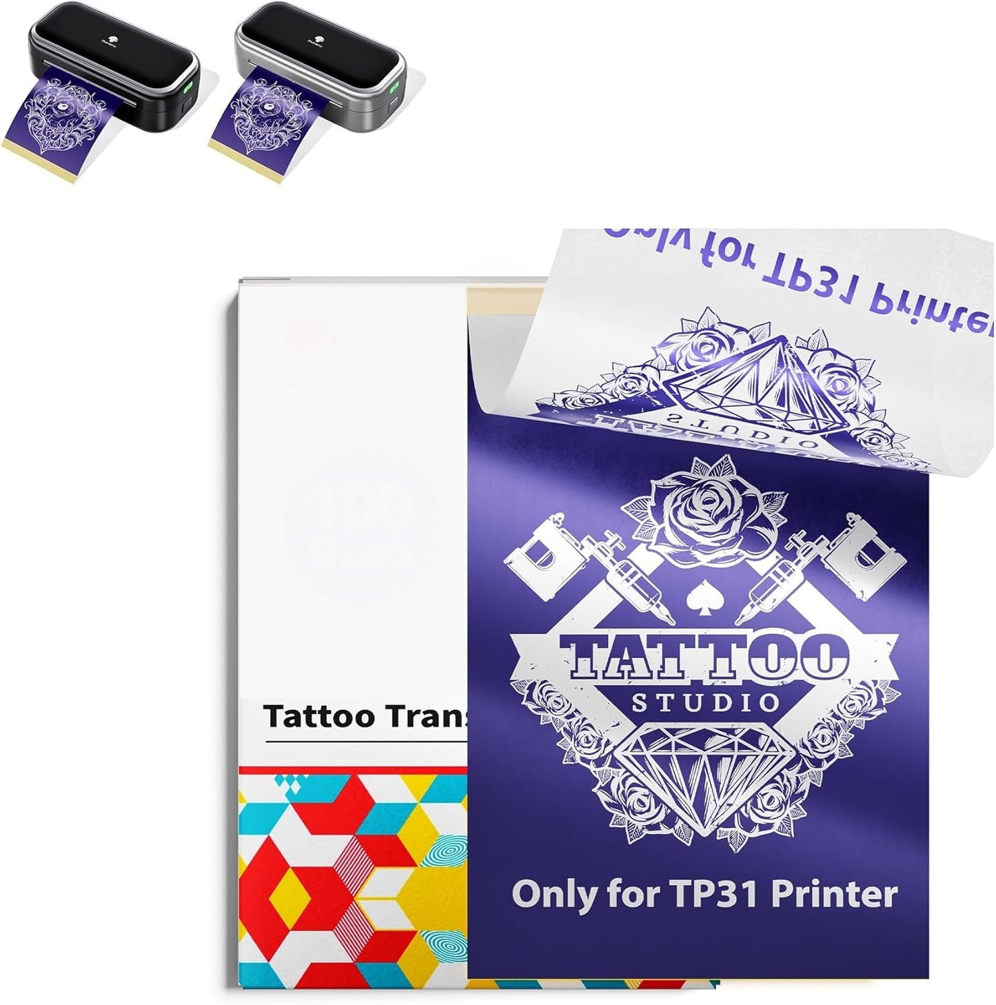 Phomemo Tattoo Stencil Paper 3.15" X 5.24" for TP31 Mini Tattoo Printer, 100 Tattoo Transfer Paper for Beginners/Enthusiast/Artists