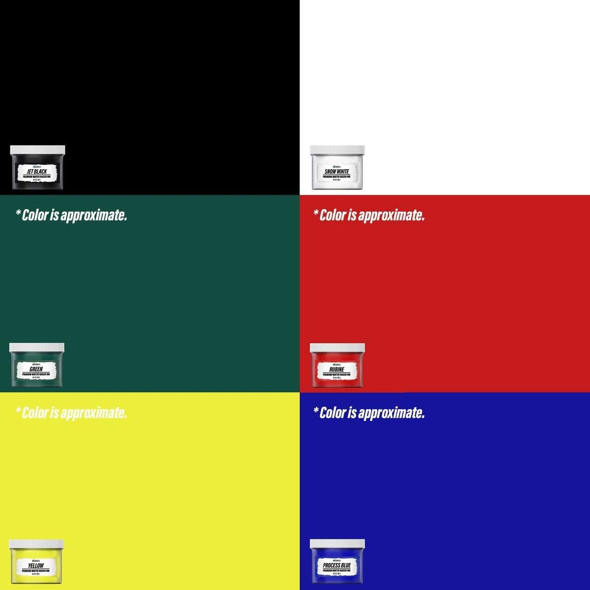 Screen Printing Ink Set (6 Color, 8 Oz.) - Ecotex® Water Based Fabric Ink, Silk Screen Ink, Ink for Shirt Printing - Screen Printing Supplies for Screen Printing Kit, Includes Discharge Activator