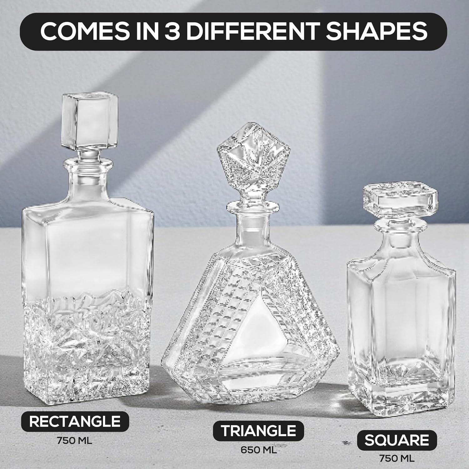 Makerflo Customizable 24 Oz Whiskey Decanter with Airtight Stopper Set of 6 | Liquor Decanter Bottle for Wine, Scotch, Bar, Ideal for Personalization - (Laser Engraving, UV DTF, Vinyl, Epoxy)