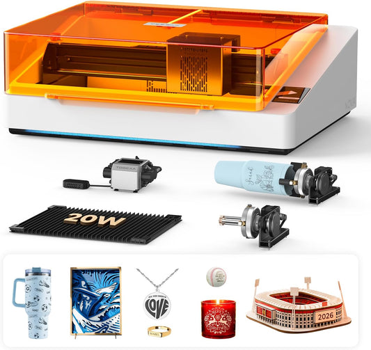 TOOCAA NOVA 20W Smart AI Laser Engraver & Cutter, Fully Enclosed Class 1 Safety, 5MP AI Positioning Camera & Auto Focus, 360° Rotary & Air Assist, Dual-Channel Exhaust for Cleaner Cuts & Less Smoke