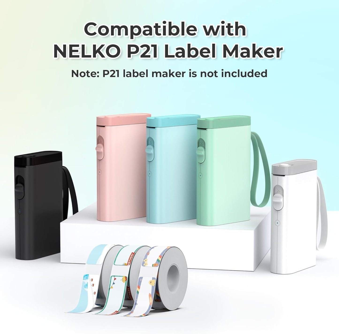 NELKO Genuine P21 Label Maker Tape, Adapted Label Print Paper, 14X40Mm (0.55Inx1.57In), Standard Laminated Labeling Replacement, Multipurpose of P21, 180 Tapes/Roll, 3-Roll, Birthday Theme
