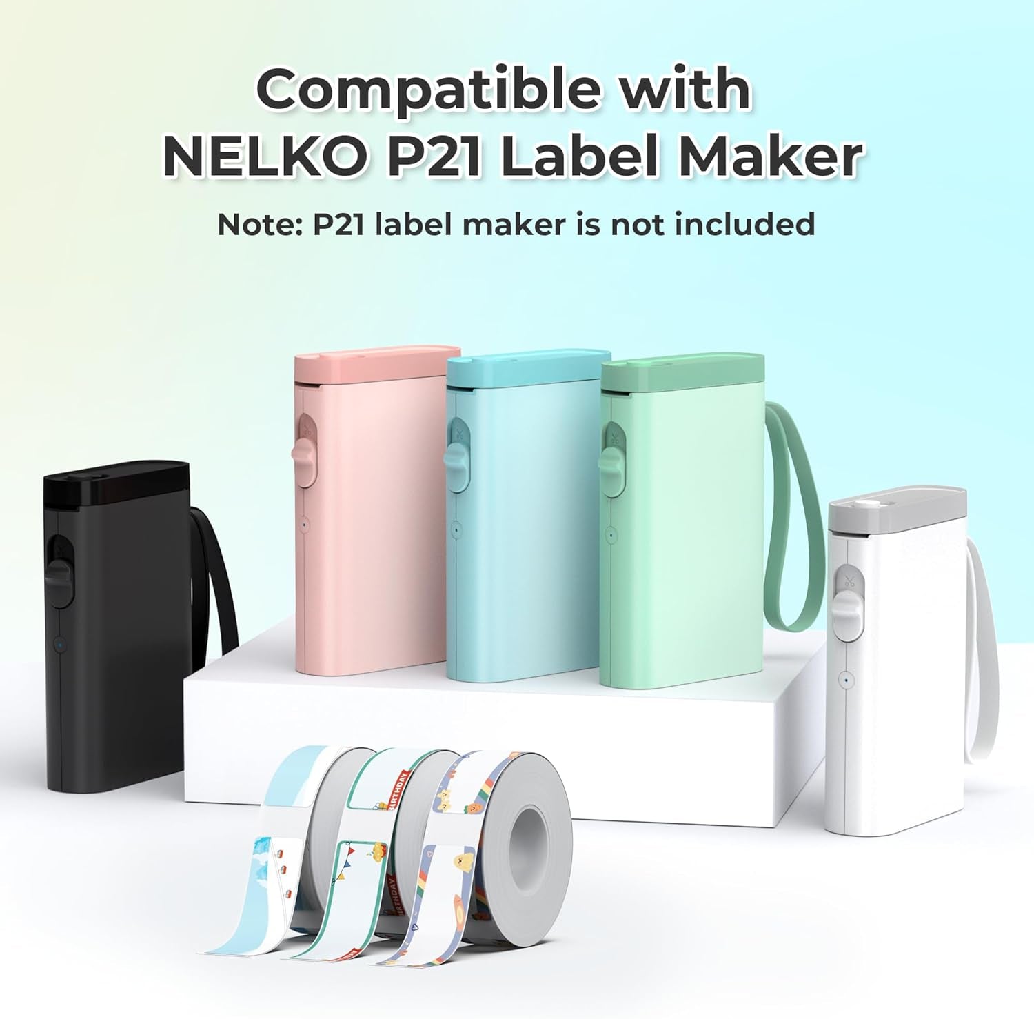 NELKO Genuine P21 Label Maker Tape, Adapted Label Print Paper, 14X40Mm (0.55Inx1.57In), Standard Laminated Labeling Replacement, Multipurpose of P21, 180 Tapes/Roll, 3-Roll, Birthday Theme