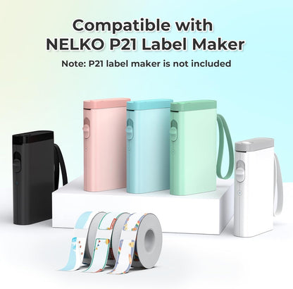 NELKO Genuine P21 Label Maker Tape, Adapted Label Print Paper, 14X40Mm (0.55Inx1.57In), Standard Laminated Labeling Replacement, Multipurpose of P21, 180 Tapes/Roll, 3-Roll, Birthday Theme
