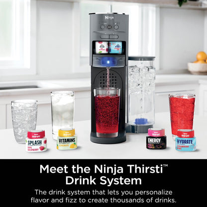 Thirsti Drink System Complete Still and Sparkling Customization Drink Kit with CO2 Canister, Flavors, and 48Oz Reservoir, WC1000, Gray