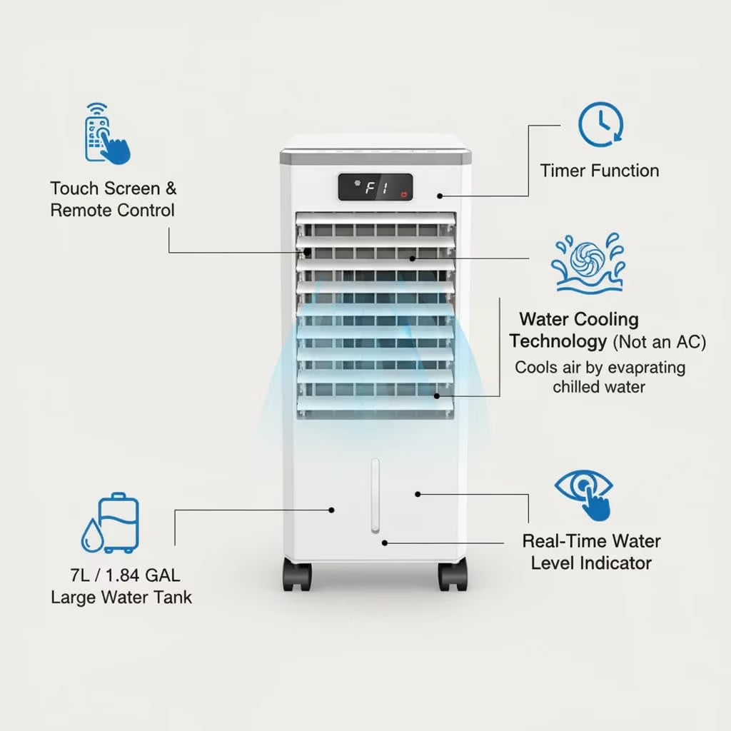 1.84Gal Portable Air Conditioners with Remote Control,3-In-1 Free Standing Cooling AC Unit with 3 Speeds&3 Modes,Touch Screen Cooler Fan with LED Display,Cools Room up to 700 Sq.Ft