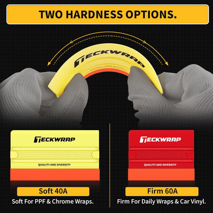 Felt Squeegee for Vinyl Wrap, 2 Hardness Options Vinyl Scraper Tool with Anti-Slip Twin Ribs & Dual-Corner Design for PPF, Tint & Decals (Yellow 40A / Red 60A)