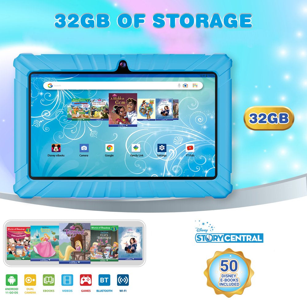 7" Kids Tablet 32GB, 50+ Disney Storybooks, Kid-Proof Case (2023 Model) - Blue