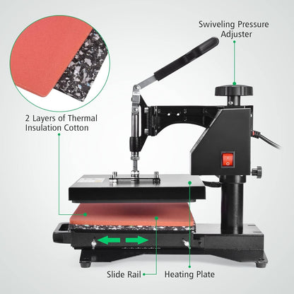 Slendor Heat Press Machine for T Shirts 12X10 Inch Digital T Shirt Pressing Machine 360-Degree Swing Away Heat Transfer Sublimation with Two Teflon Sheets