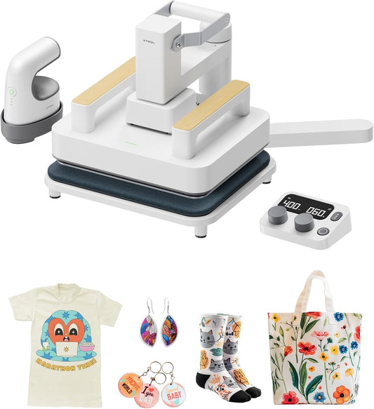 Heat Press Machine 3-In-1 Kit, Smart Press & Mini Iron Press with Platform & Control Pod, 10-25KG High Pressure, Detachable Portable Heat Press Machine for T-Shirts Vinyl Sublimation Crafts