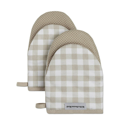 Gingham Mini Oven Mitt Set, Milkshake Tan, 5.5"X8", Set of 2