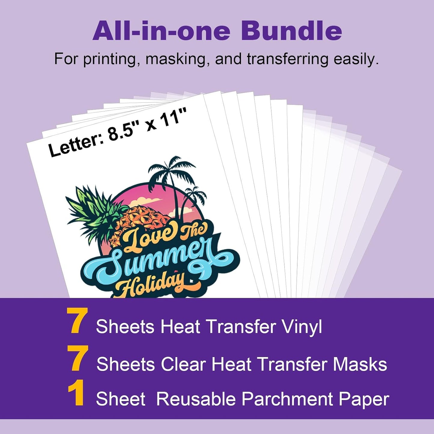 Printable Heat Transfer Vinyl & Mask Sheets for T-Shirts (Each 7 Sheets), 8.5" X 11" Inkjet Printable HTV Vinyl Iron on Transfer Paper for Light & Dark Fabric