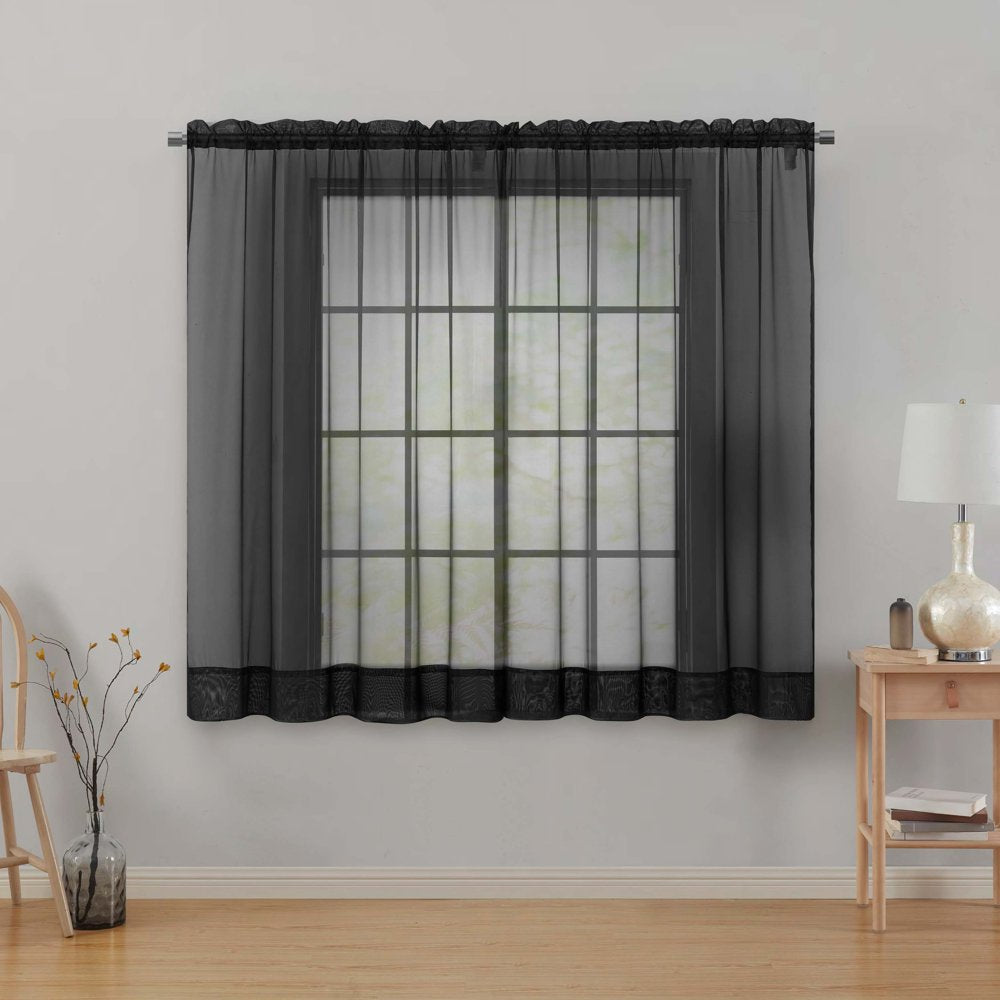 Sheer Voile Single Curtain Panel 59"X63" Black