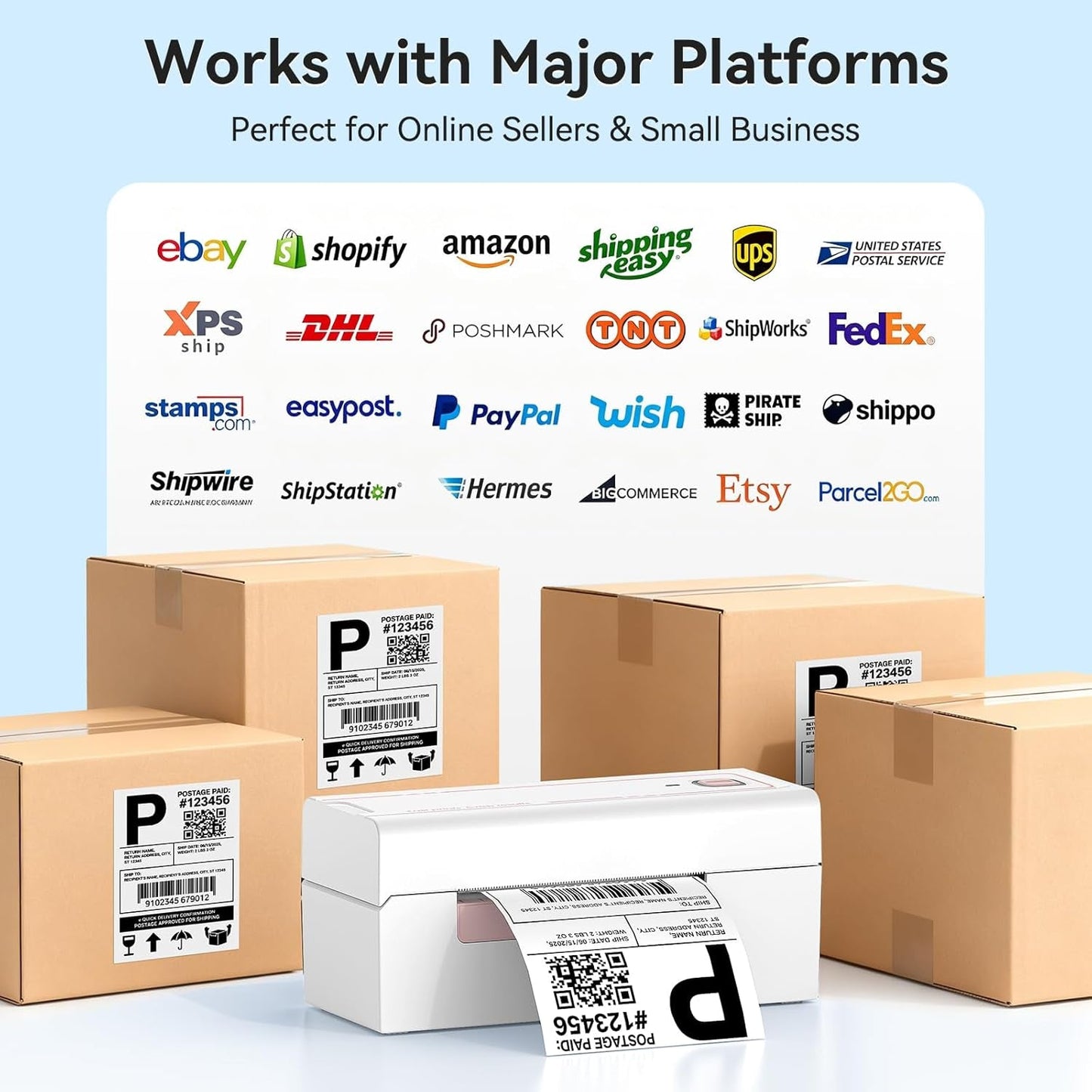 Bluetooth Thermal Label Printer, Wireless 4X6 Shipping Label Printer for Small Business & Shipping Packages, Support Iphone, Android, Windows, Macos, Work for Amazon, Ebay, Shopify, Etsy, USPS