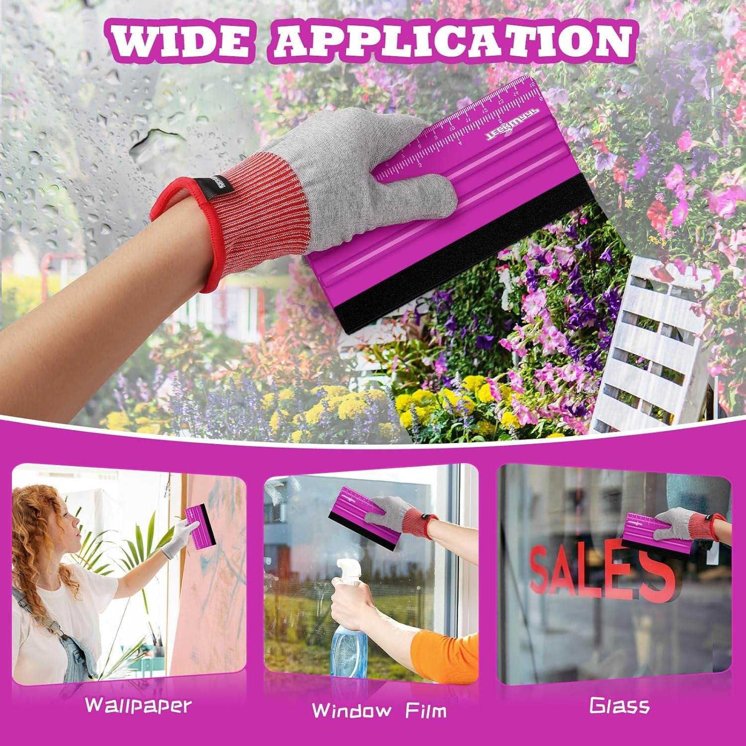 Professional Squeegee Tool for Vinyl Decals, Inkjet Vinyl Sticker Paper,And Wallpaper - 6"X2.9", Scratch-Free Application (Pitaya)