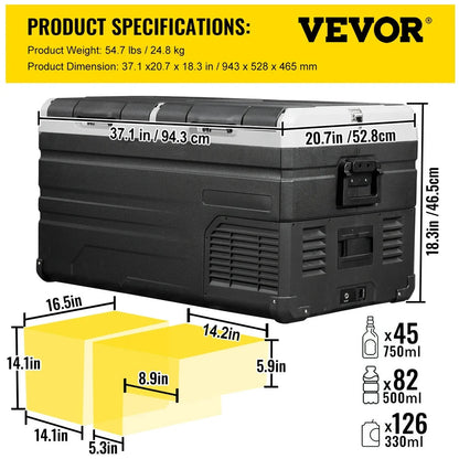 12 Volt Refrigerator, 100QT, Dual Zone Car Fridge Freezer W/ App Control & Wheels, 12/24V DC & 100-240V AC Electric Compressor Cooler for Car Truck Vehicle RV Boat Outdoor & Home Use