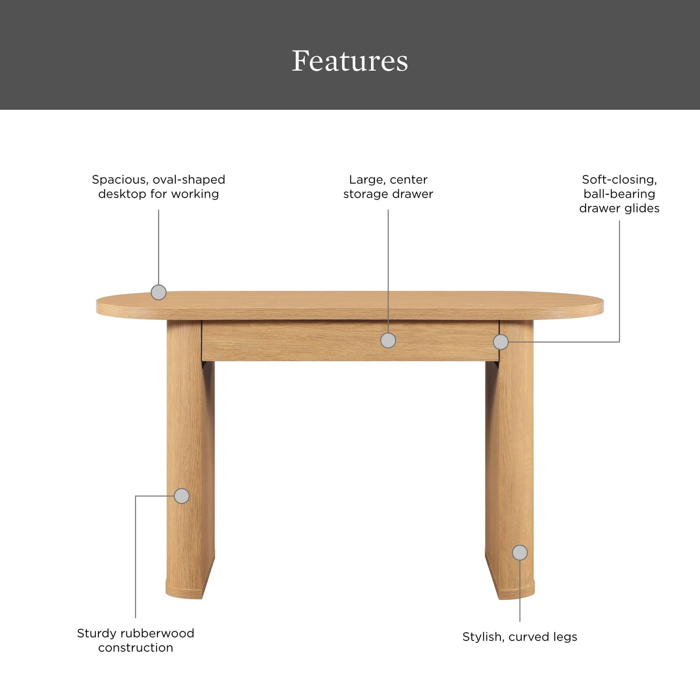 Juliet Oval Writing Desk, Light Honey Finish
