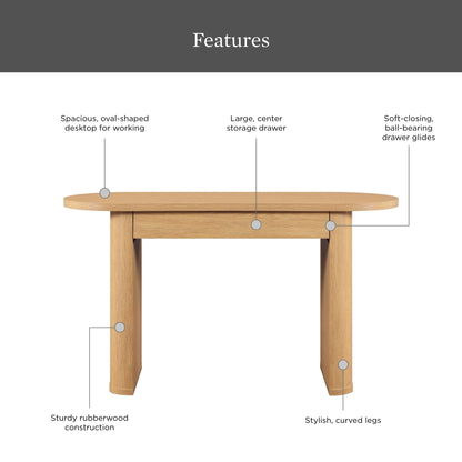 Juliet Oval Writing Desk, Light Honey Finish