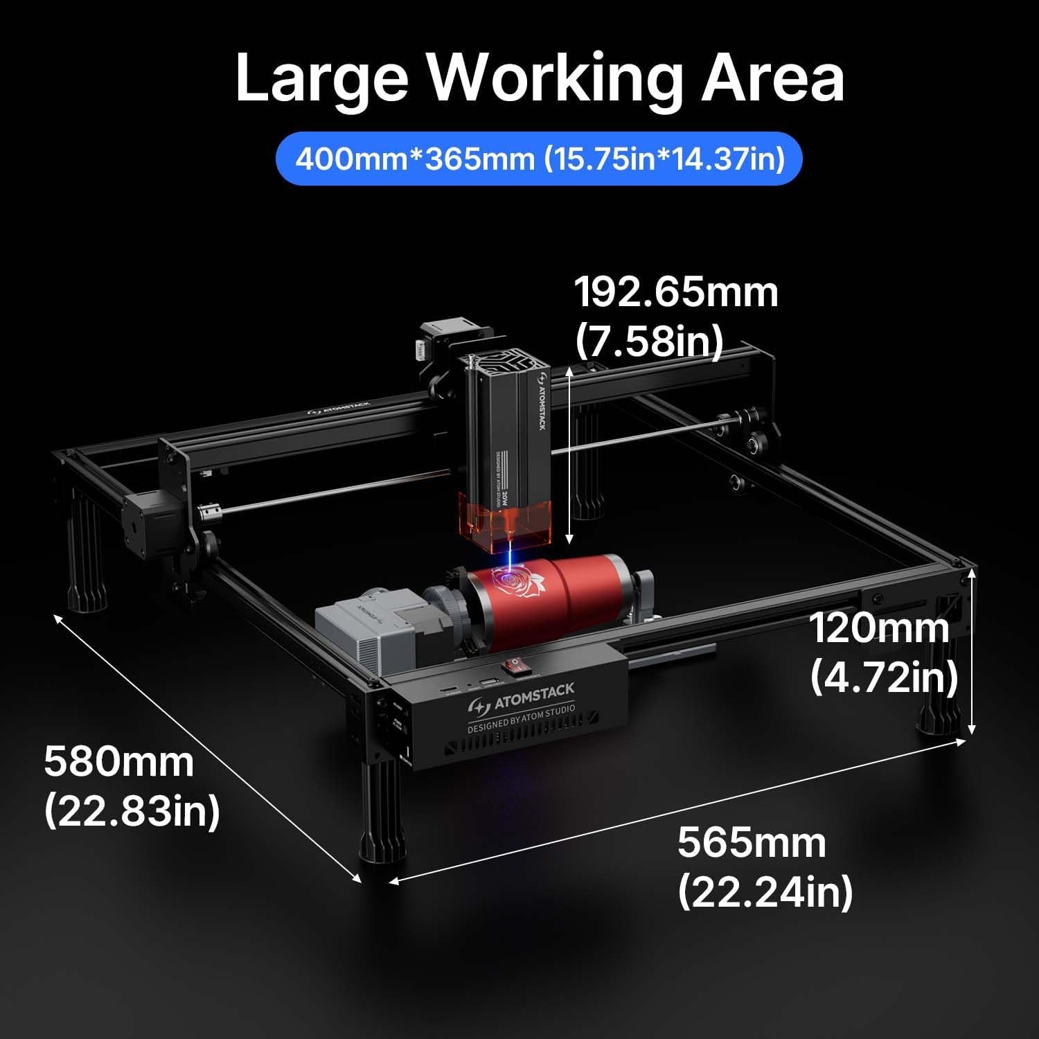 ATOMSTACK 20W A20 PRO V2 Laser Engraver with Auto Air Assist & R8 Rotary Chuck, 0.06Mm High Accuracy Laser Cutter for Wood, Metal, Acrylic and Glass, Professional DIY Laser Engraving Machine