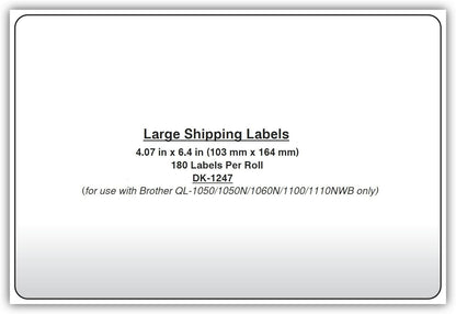 Brother Genuine DK-1247 Die-Cut Large Shipping White Paper Labels for Brother QL Label Printers – 180 Labels per Roll 4.07” X 6.4” (103Mm X 164 Mm)