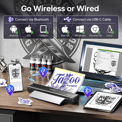 Phomemo Tattoo Stencil Printer Upgraded, TP81 Bluetooth Tattoo Printer with 10Pcs Transfer Paper, Compatible with Phone/Tablet/Pc, Tattoo Supplies for Tattoo Artists & Beginners,Black