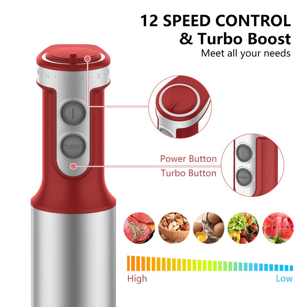 Hand Blender, 5-In-1 Immersion Hand Blender,12 Speed Turbo Mode Stick Blender for Make Smoothie, Milk Shakes,Juice ,Sauces