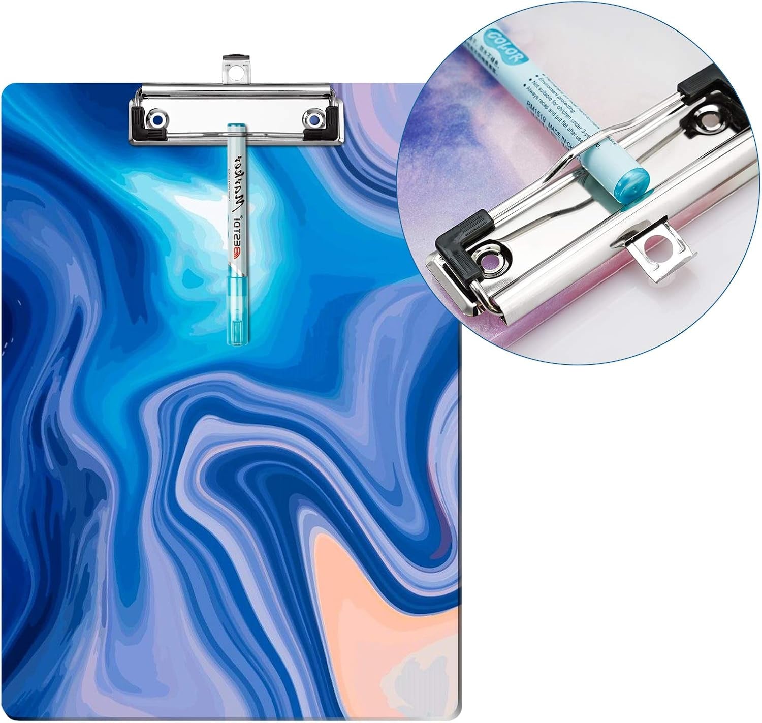 A4 Letter Size Clipboard Epoxy Resin DIY Casting Soft Silicone Molds + 5 Stainless Steel Low-Profile Clips, Retractable Hanging Hole Write Pad Draw Board Document Holder School Office Business