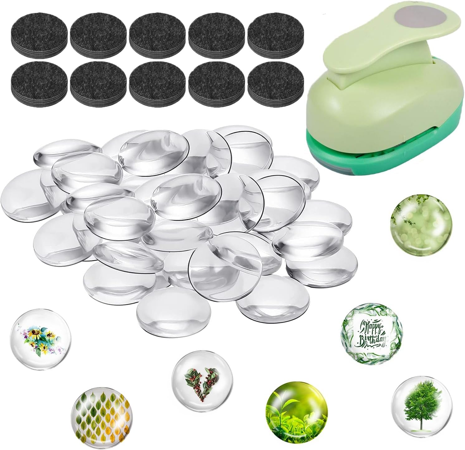 97Pcs DIY Fridge Magnets Craft Set Include 1-Inch Paper Punch,Craft Magnets Glass Ceramic Ferrite Magnet with Adhesive Backing and Clear Glass Cabochons for Refrigerator (48 Sets,1 Inch, Round)
