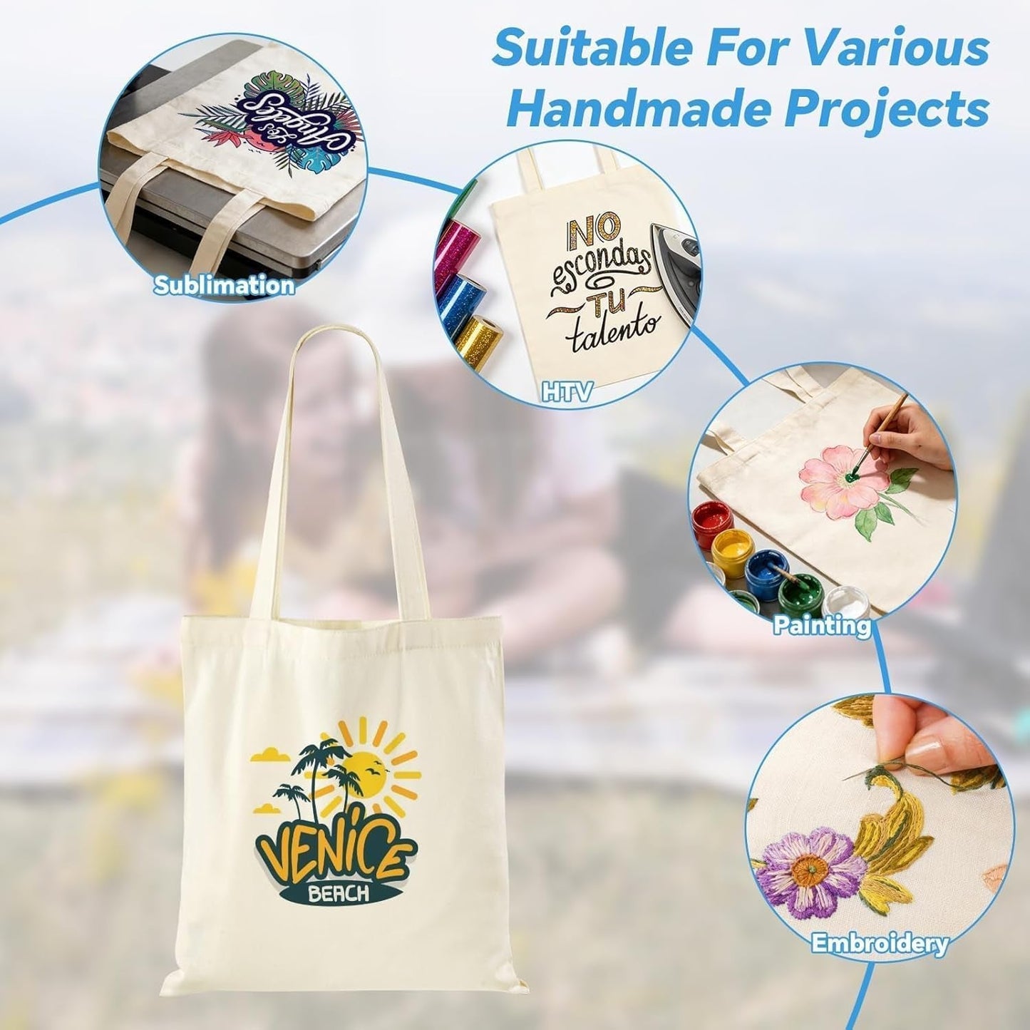 Lzerking 24 Pack Canvas Tote Bags for Sublimation, Painting, HTV - 10Oz Non-Shrink Thick Fabric, 14X15 Inch Blank Tote Bags Bulk for DIY & Custom Gifts