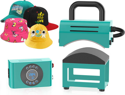 Hat Heat Press,Curved Heating Plate and Curved Panel for Easy Press and Fit of Caps,4 Preset Time and Temperature Settings Small Portable Hat Heat Press Machine for Hats Wristbands Bags