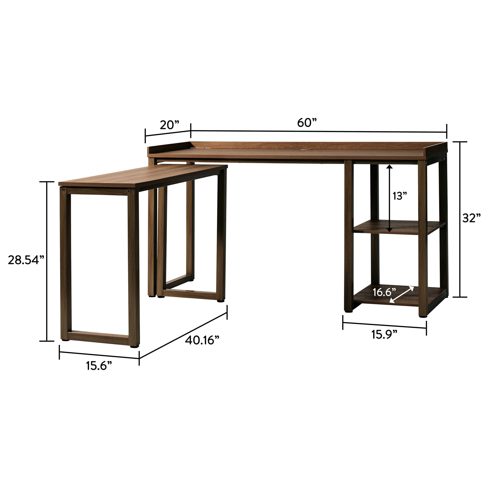 Ezra Modular L Desk with 2-Cube Storage, Walnut Finish