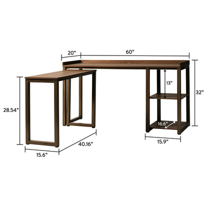 Ezra Modular L Desk with 2-Cube Storage, Walnut Finish