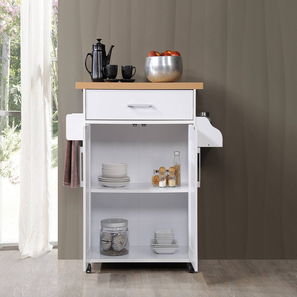 Kitchen Cart with Spice Rack plus Towel Holder, White