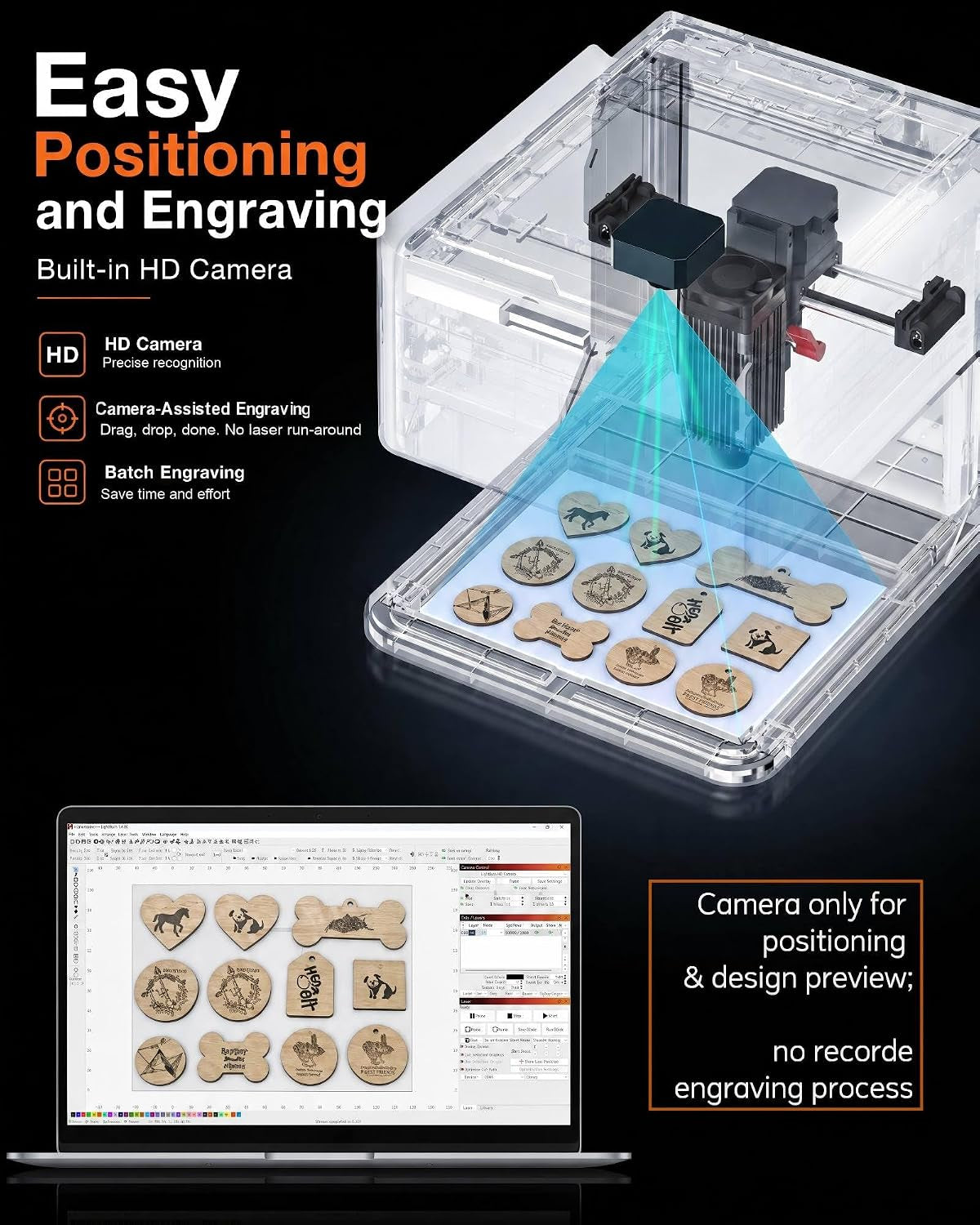A1 Pro 10W Mini Laser Engraver with Camera, Portable Laser Engraver and Cutter Desktop Lazer Engraving Machine for Wood Leather Painted Metal Glass, Home DIY, Small Business, Class 1