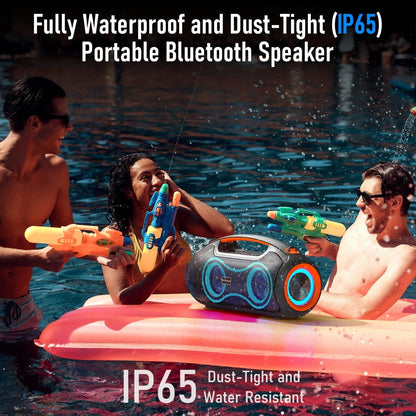 Portable Bluetooth Speaker with Bass Boost, IP65 Waterproof Outdoor Wireless Loud Speaker with Disco Dynamic Light, 180W Power and USB/AUX/TF Input for Party